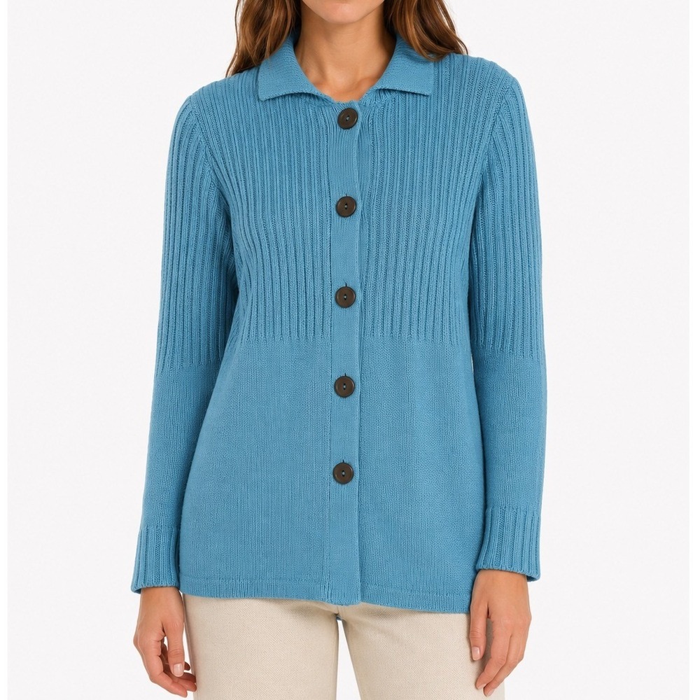 Monterey Bay Womens Turquoise 100% Rib Knit Cardigan Size PS Petite Small